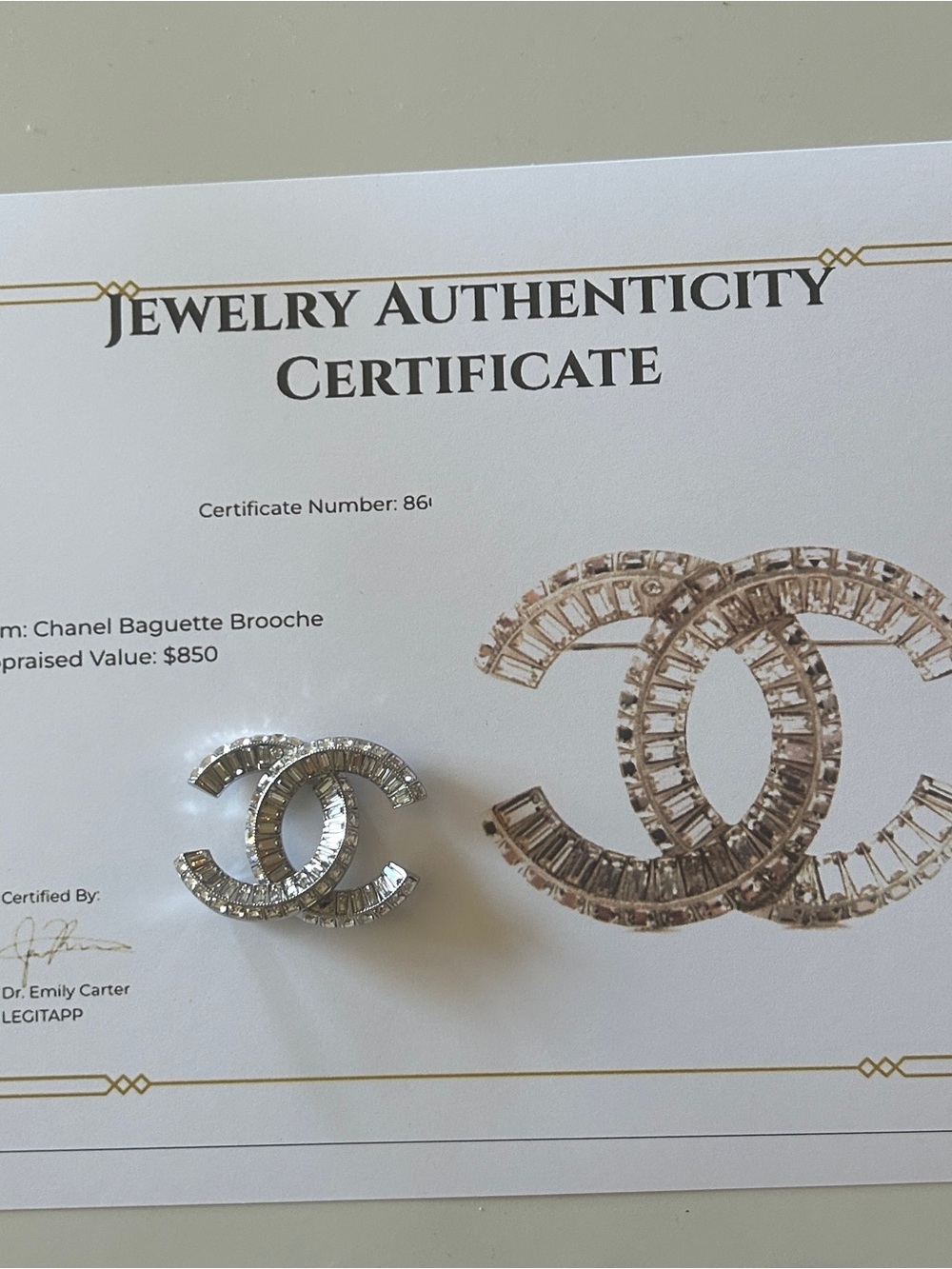Chanel Silver Baguette Crystal Interlocking CC Brooch